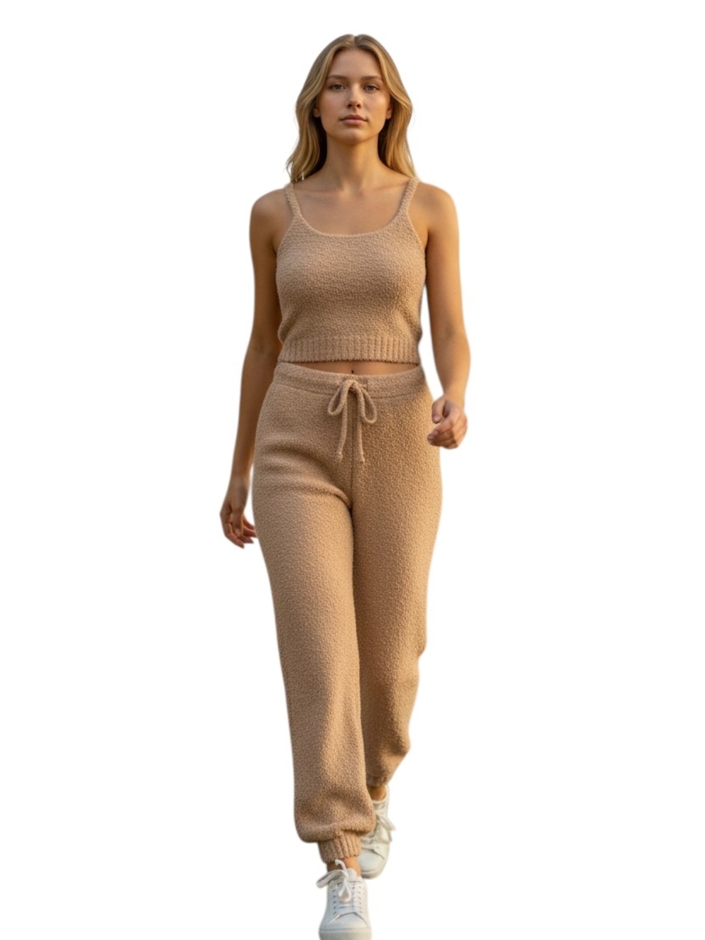Skims Cozy Knit Tank & Jogger Set in Camel Teddy Size S/M